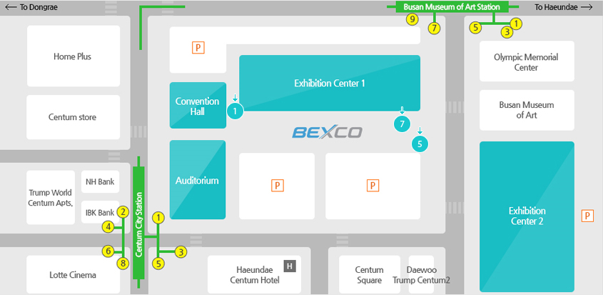 지하철로 벡스코 오는 방법 약도로 자세한 내용은 TIP 오시는 방법 내용 참고