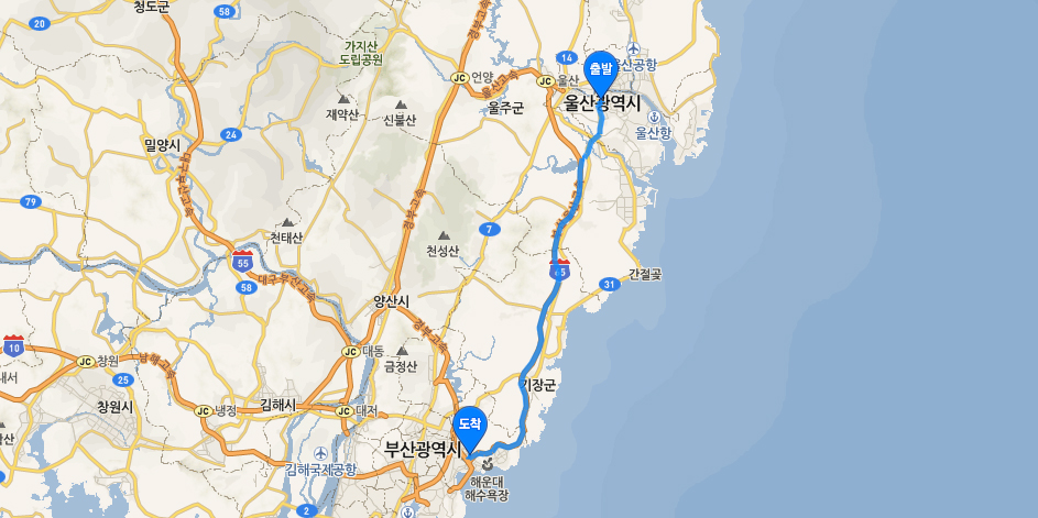 울산방면에서 벡스코로 오시는 방법 약도로 자세한 설명은 TIP 울산 → 벡스코로 오시는 방법 참고