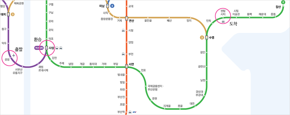 지하철 노선도로 자세한 설명은 TIP 노선정보내용 참고